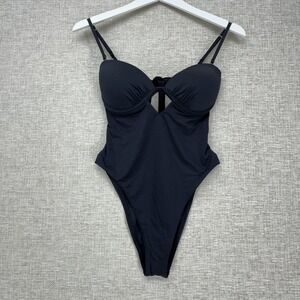 Vitamin A One Piece Swimsuit Womens Small Black Tie Front Cutout Padded Made USA
